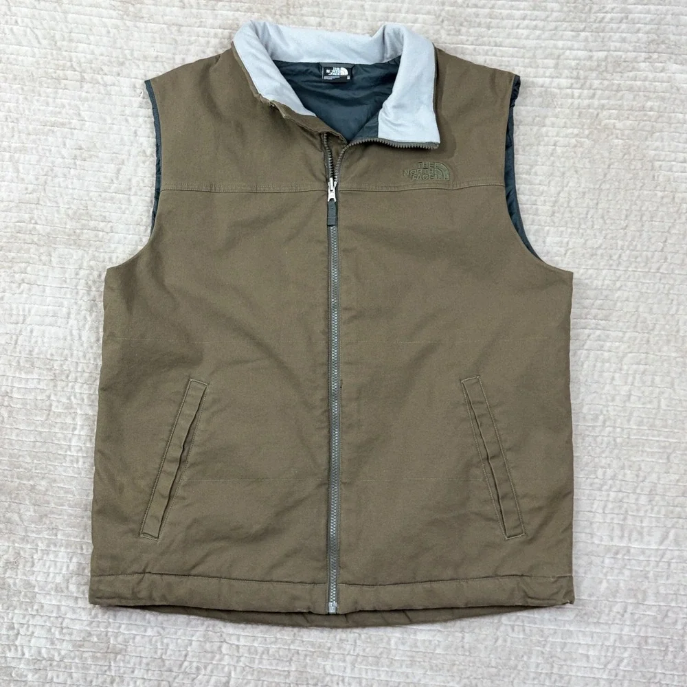 The North Face Brown Canvas Insulated Vest CF1K Size Medium Full Zip Utility